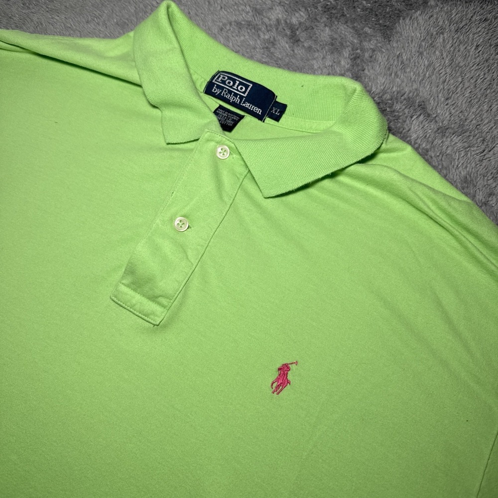 VTG 90s Polo Ralph Lauren Men's XL Lime Green Short Sleeve Shirt Pink Pony
